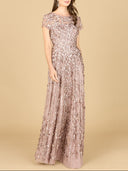 Lara 29181 - 3D Floral Embellished Cap Sleeve Gown-Dress-Lara-4-Dark Taupe-Lara