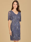 Lara 29182 - Beaded Cocktail Dress with Short Sleeves-Dresses-Lara-4-Amethyst-Lara