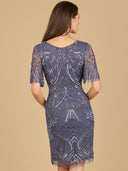 Lara 29182 - Beaded Cocktail Dress with Short Sleeves-Dresses-Lara-Lara