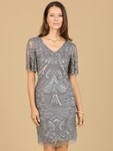 Lara 29182 - Beaded Cocktail Dress with Short Sleeves-Dresses-Lara-4-Smoke Grey-Lara