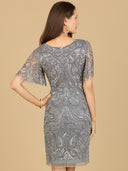 Lara 29182 - Beaded Cocktail Dress with Short Sleeves-Dresses-Lara-Lara