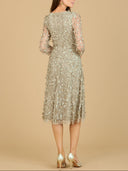 Lara 29184 - Flowing, 3D Embroidered Midi Dress with Sleeves-Dresses-Lara-Lara