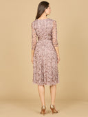 Lara 29184 - Flowing, 3D Embroidered Midi Dress with Sleeves-Dresses-Lara-Lara