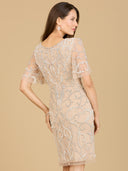 Lara 29185 - Beaded Short Dress with Cape Sleeves-Dresses-Lara-Lara