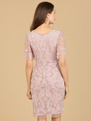 Lara 29185 - Beaded Short Dress with Cape Sleeves-Dresses-Lara-Lara