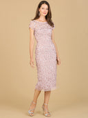 Lara 29186 - 3D Applique Midi Dress with Cap Sleeves-Dresses-Lara-2-Mauve-Lara