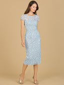 Lara 29186 - 3D Applique Midi Dress with Cap Sleeves-Dresses-Lara-2-Periwinkle-Lara
