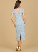 Lara 29186 - 3D Applique Midi Dress with Cap Sleeves-Dresses-Lara-Lara