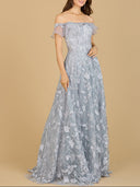Lara 29189 - Flutter Off Shoulder Lace Gown-Dresses-Lara-4-Slate-Lara