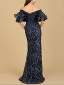 Lara 29190 - Off Shoulder Mermaid Beaded Gown with Tiered Sleeves-Dress-Lara-Lara