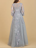 Lara 29195 - V Neckline Balloon Sleeve Gown-Dress-Lara-Lara