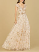 Lara 29196 - Lace Embellished A-Line Dress-Lara-2-Champagne-Lara