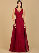 Lara 29197 - Lace Embroidered Overskirt Dress-Dresses-Lara-2-Dark Red-Lara
