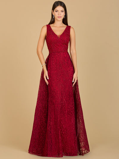 Lara 29197 - Lace Embroidered Overskirt Dress-Dresses-Lara-2-Dark Red-Lara