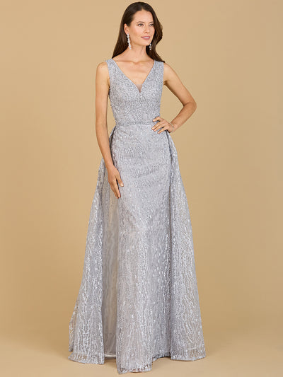 Lara 29197 - Lace Embroidered Overskirt Dress-Dresses-Lara-2-Silver-Lara