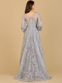 Lara 29198 - V Neckline Long Sleeve Gown-Dress-Lara-Lara