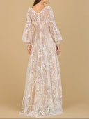 Lara 29198 - V Neckline Long Sleeve Gown-Dress-Lara-Lara
