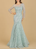 Lara 29199 - Long Sleeve Mermaid Beaded Gown-Dress-Lara-4-Seafoam-Lara