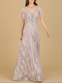 Lara 29201 - Cape Sleeve V-Neck Gown-Dress-Lara-4-Dusty Rose-Lara