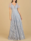 Lara 29201 - Cape Sleeve V-Neck Gown-Dress-Lara-4-Slate-Lara