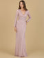 Lara 29203 - Long Sleeve V-Neck Beaded Gown-Dress-Lara-4-Dusty Rose-Lara
