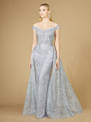 Lara 29205 - Off Shoulder Overskirt Gown-Dresses-Lara-4-Slate-Lara