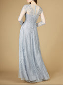 Lara 29206 - Long Sheer Sleeve V-Neckline Sheath Gown-Dresses-Lara-Lara