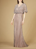 Lara 29207 - Cape Sleeve V-Neck Gown with Geometric Beading-Dress-Lara-4-Dusty Purple-Lara