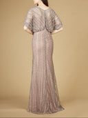 Lara 29207 - Cape Sleeve V-Neck Gown with Geometric Beading-Dress-Lara-Lara
