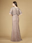 Lara 29207 - Cape Sleeve V-Neck Gown with Geometric Beading-Dress-Lara-Lara
