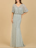 Lara 29207 - Cape Sleeve V-Neck Gown with Geometric Beading-Dress-Lara-4-Moss-Lara