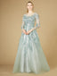 Lara 29208 - High Neck Lace Gown with Sheer Sleeves-Dress-Lara-4-Seafoam-Lara