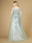 Lara 29208 - High Neck Lace Gown with Sheer Sleeves-Dress-Lara-Lara