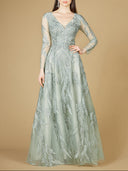 Lara 29209 - Long Sleeve Lace Ballgown with V-Neck-Dress-Lara-4-Sage-Lara