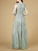 Lara 29209 - Long Sleeve Lace Ballgown with V-Neck-Dress-Lara-Lara