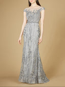 Lara 29210 - Cap Sleeve, Mermaid Lace Gown with High Neck-Dress-Lara-4-Grey-Lara