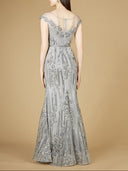 Lara 29210 - Cap Sleeve, Mermaid Lace Gown with High Neck-Dress-Lara-Lara