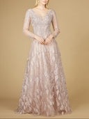 Lara 29212 - Long Sleeve V-Neck Ballgown-Dress-Lara-4-Mauve-Lara