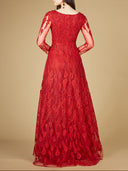 Lara 29212 - Long Sleeve V-Neck Ballgown-Dress-Lara-Lara
