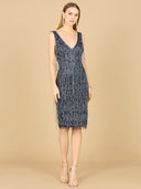 Lara 29216 - Fringe Cocktail Dress-Dress-Lara-0-Navy-Lara