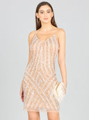 Lara 29217 - Spaghetti Strap Cocktail Dress-Dress-Lara-0-Nude/Silver-Lara