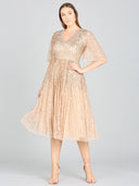 Lara 29221 - Flowing, Sequin Midi Dress with Short Sleeves-Dresses-Lara-Lara