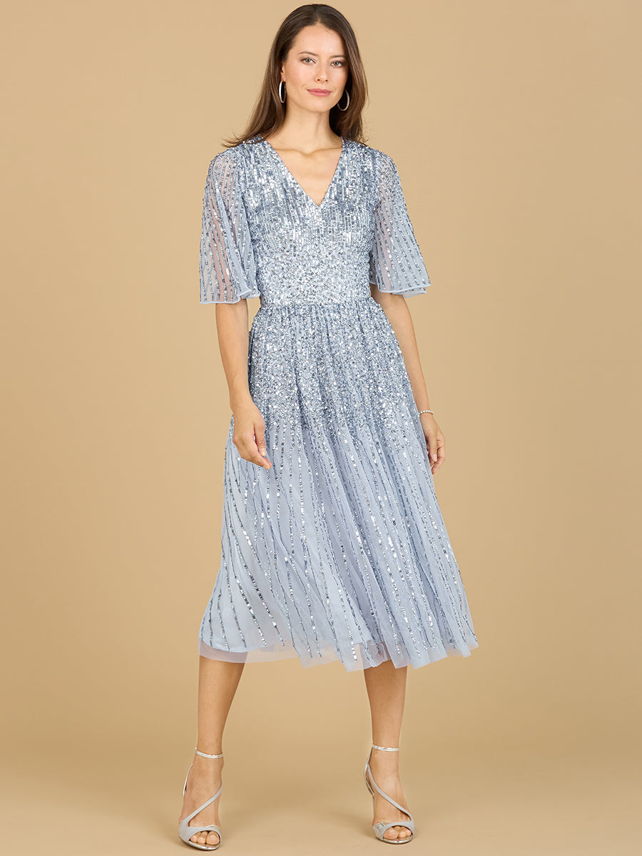 Lara Women's Flowing, Sequin Midi Dress with Short Sleeves Lara Women's Flowing, Sequin Midi Dress with Short Sleeves