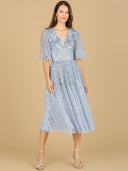 Lara 29221 - Flowing, Sequin Midi Dress with Short Sleeves-Dresses-Lara-2-Periwinkle-Lara