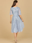 Lara 29221 - Flowing, Sequin Midi Dress with Short Sleeves-Dresses-Lara-Lara