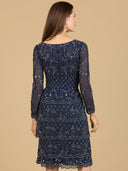 Lara 29223 - Knee Length, Long Sleeve Cocktail Dress-Dress-Lara-Lara