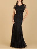 Lara 29224 - Beaded Mermaid Cap Sleeve Gown-Dress-Lara-4-Black-Lara