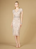 Lara 29225 - Cap Sleeve Midi Gown-Dresses-Lara-2-Blush-Lara