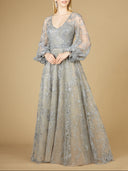 Lara 29229 - V Neckline Balloon Sleeve Gown-Dress-Lara-4-Slate-Lara
