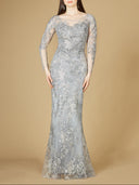 Lara 29232 - High Neck Long Sleeve Fitted Lace Gown-Dress-Lara-4-Thistle-Lara